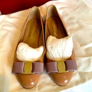 Salvatore Ferragamo New Blue Varina Patent Leather Ballet Flat 4.5